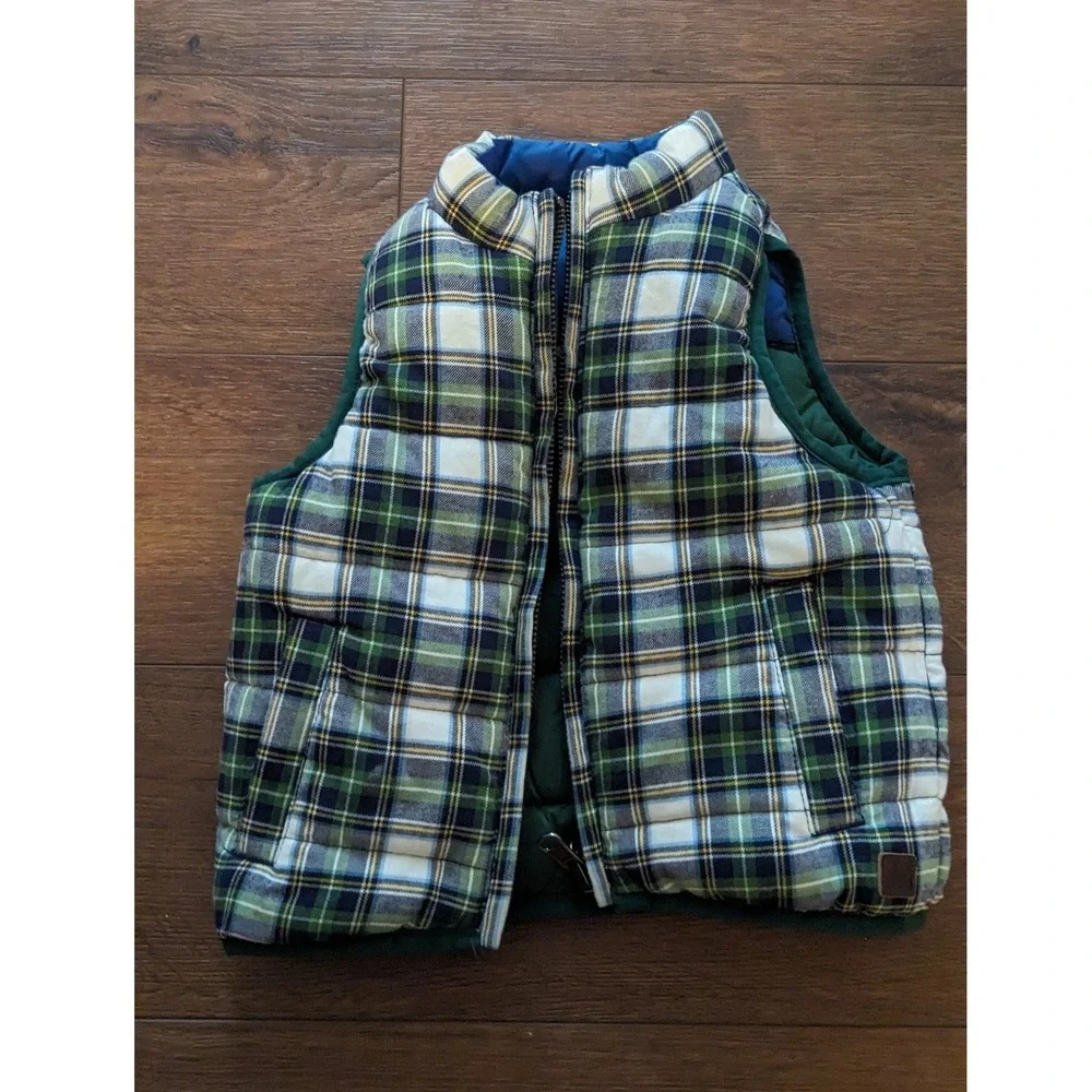 Janie and Jack Plaid Lined Puffer Vest Blue Green Kids 12-18‎ Months